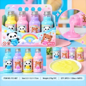 Pastel Panda Bear Slime Set 8 Pcs Rainbow Bottle Slime Box